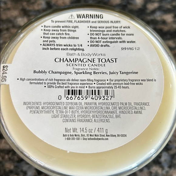 BATH & BODY 3WICK CHAMPAGNE TOAST 14.5 OZ NWT - Picture 5 of 5